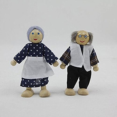 ROSENICE 6pcs Wooden Puppet Toys Cartoon Family Dolls for Children Play House Gift (Random color)