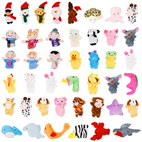 Finger Puppet,43 Pack Assorted Soft Plush Finger Dolls,Cute Velvet Animal,Family,Sea Animal Finger Puppet Toy for Kids Girls Boys Toddlers,Finger Animal Puppet Play Set