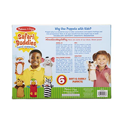 Melissa & Doug Safari Friends Hand Puppets | Puppets & Theaters | Plush Toy Hand Puppets | Soft Toy | 3+ | Gift for Boy or Girl