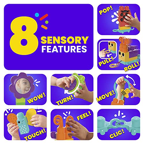 MEGA BLOKS Fisher-Price Sensory Building Blocks Toy, Move n Groove Caterpillar Train with 30 Pieces and Pull String, Toddlers Age 1+ Years, HKN44