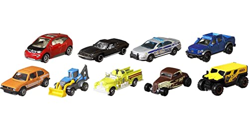 Matchbox 9-Pack Vehicles, Collection of 9 1:64 Scale Die-Cast Toy Cars Featuring Real-World Replicas of Recognizable Vehicles for Collectors and Kids 3 Years Old & Older, X7111