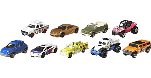 Matchbox 9-Pack Vehicles, Collection of 9 1:64 Scale Die-Cast Toy Cars Featuring Real-World Replicas of Recognizable Vehicles for Collectors and Kids 3 Years Old & Older, X7111