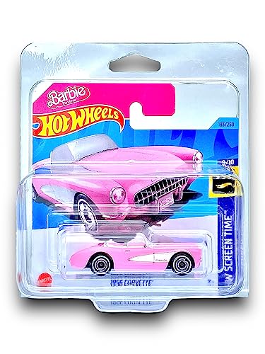 Hot Wheels 1956 Corvette (Pink - Barbie) 9/10 Pink & White - 2023-183/250 (Short Card) - COMES IN A KLAS CAR KEEPER PROTECTIVE COLLECTORS CASE - HKG52