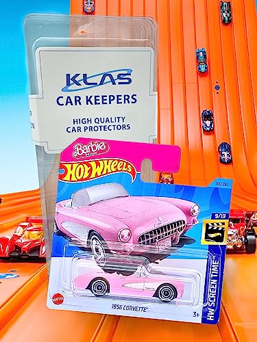 Hot Wheels 1956 Corvette (Pink - Barbie) 9/10 Pink & White - 2023-183/250 (Short Card) - COMES IN A KLAS CAR KEEPER PROTECTIVE COLLECTORS CASE - HKG52