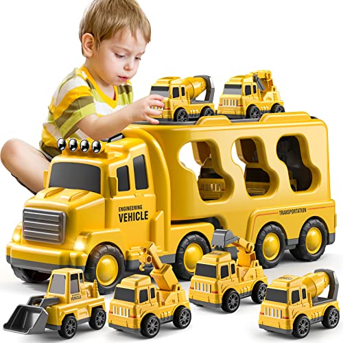 TEMI Toy for 3 4 5 6 7 Year Old Boys - Construction Vehicles Transport Cart Truck Toy Children's Toy Truck for Toddlers Boys Girls Christmas Birthday Gifts for Children Boys Girls
