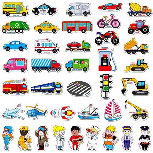 40 PCS Vehicle Magnets, Vehicles and Professions Fridge Foams for Kids-Common Vehicles, Airplane, Boat & Occupations-Magnetic Transport Refrigerator Foams Educational Learning Toys for Toddlers