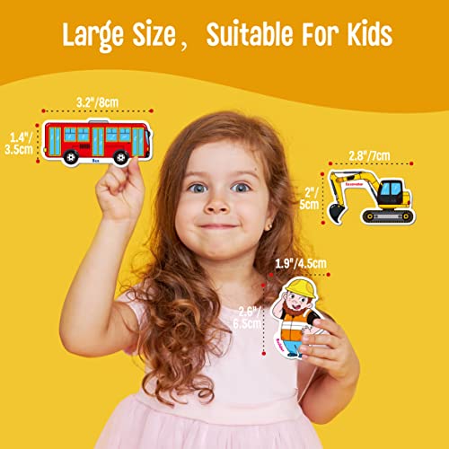 40 PCS Vehicle Magnets, Vehicles and Professions Fridge Foams for Kids-Common Vehicles, Airplane, Boat & Occupations-Magnetic Transport Refrigerator Foams Educational Learning Toys for Toddlers