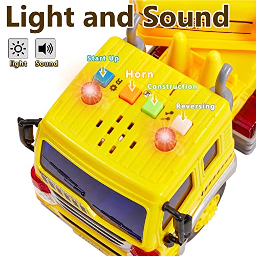 HERSITY Kids Toy Digger, Truck Lorry Toys Construction Vehicles with Lights and Sounds Cars Educational Toys Gifts for Children 3 4 5 6 Years Old Boys and Girls