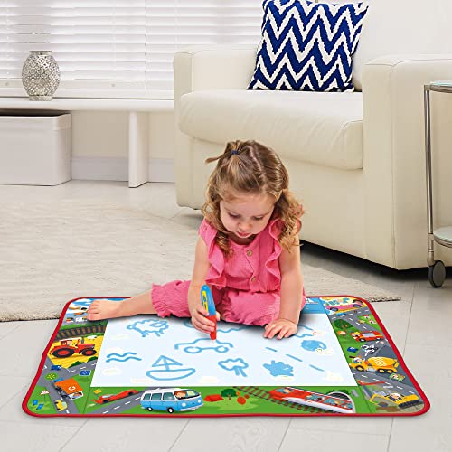 Aquadoodle E73268 Vehicle Adventure Doodle, Official Tomy No Mess Colouring & Drawing Game, Water Play Mat, Magic Pen, Suitable for Toddlers and Children Aged 18 Months+