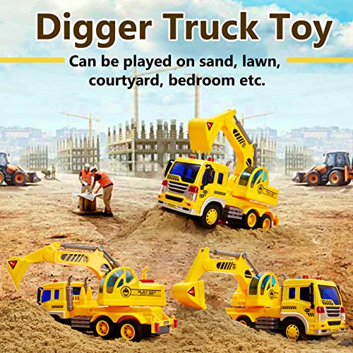 HERSITY Kids Toy Digger, Truck Lorry Toys Construction Vehicles with Lights and Sounds Cars Educational Toys Gifts for Children 3 4 5 6 Years Old Boys and Girls