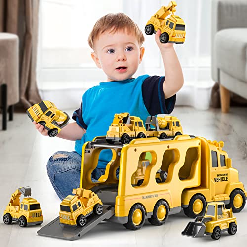 TEMI Toy for 3 4 5 6 7 Year Old Boys - Construction Vehicles Transport Cart Truck Toy Children's Toy Truck for Toddlers Boys Girls Christmas Birthday Gifts for Children Boys Girls