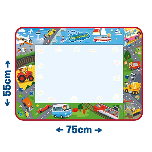 Aquadoodle E73268 Vehicle Adventure Doodle, Official Tomy No Mess Colouring & Drawing Game, Water Play Mat, Magic Pen, Suitable for Toddlers and Children Aged 18 Months+