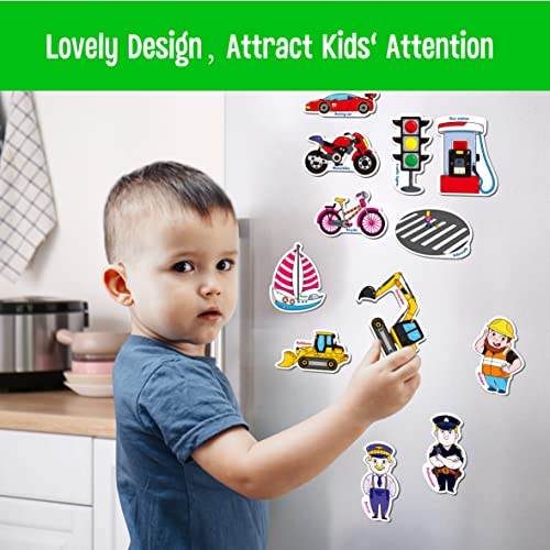 40 PCS Vehicle Magnets, Vehicles and Professions Fridge Foams for Kids-Common Vehicles, Airplane, Boat & Occupations-Magnetic Transport Refrigerator Foams Educational Learning Toys for Toddlers