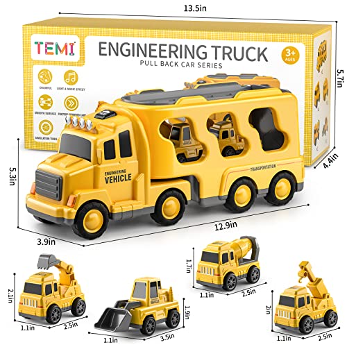 TEMI Toy for 3 4 5 6 7 Year Old Boys - Construction Vehicles Transport Cart Truck Toy Children's Toy Truck for Toddlers Boys Girls Christmas Birthday Gifts for Children Boys Girls