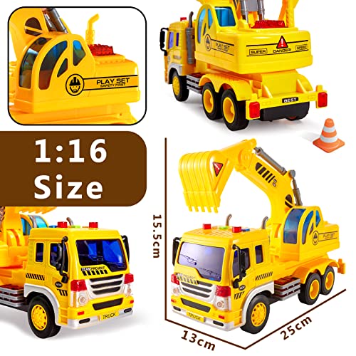 HERSITY Kids Toy Digger, Truck Lorry Toys Construction Vehicles with Lights and Sounds Cars Educational Toys Gifts for Children 3 4 5 6 Years Old Boys and Girls