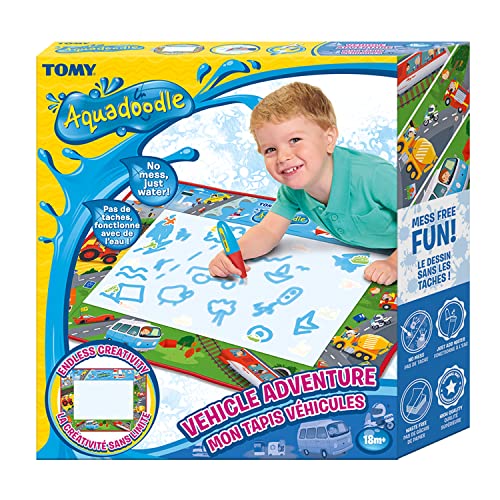 Aquadoodle E73268 Vehicle Adventure Doodle, Official Tomy No Mess Colouring & Drawing Game, Water Play Mat, Magic Pen, Suitable for Toddlers and Children Aged 18 Months+