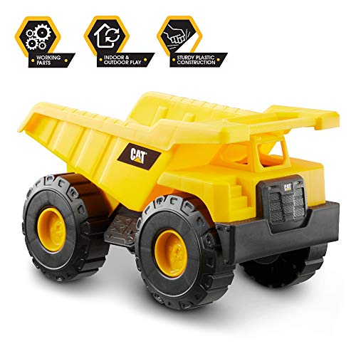 CAT® Construction Dump Truck Vehicle, Indoor and Outdoor Use, Free-Wheeling with Moving Bucket. For Children Aged 3+, Yellow