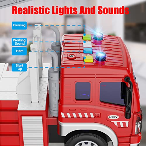 GizmoVine Fire Engine Toys, Fire truck toy for 2 Year Olds, Kids toys with Light Sound Extending Ladder, Friction Powered Vehicle Car for 3 4 5 6 7 8 year olds, Birthday Christmas Party Gift