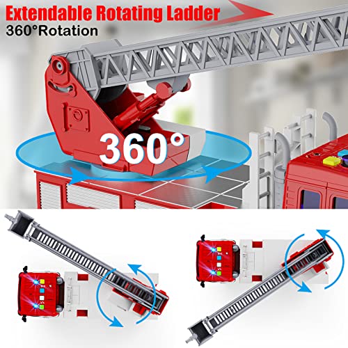 GizmoVine Fire Engine Toys, Fire truck toy for 2 Year Olds, Kids toys with Light Sound Extending Ladder, Friction Powered Vehicle Car for 3 4 5 6 7 8 year olds, Birthday Christmas Party Gift