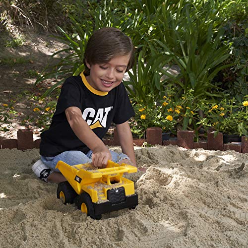 CAT® Construction Dump Truck Vehicle, Indoor and Outdoor Use, Free-Wheeling with Moving Bucket. For Children Aged 3+, Yellow