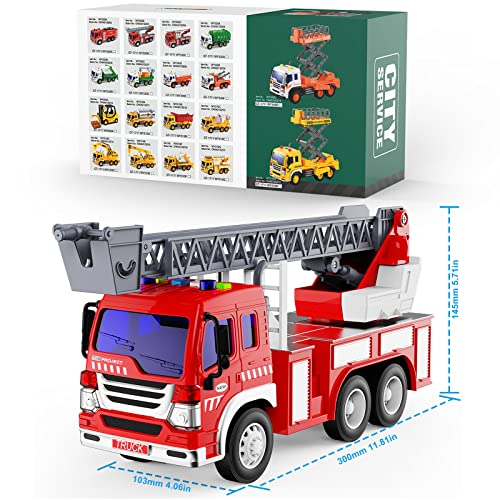 GizmoVine Fire Engine Toys, Fire truck toy for 2 Year Olds, Kids toys with Light Sound Extending Ladder, Friction Powered Vehicle Car for 3 4 5 6 7 8 year olds, Birthday Christmas Party Gift