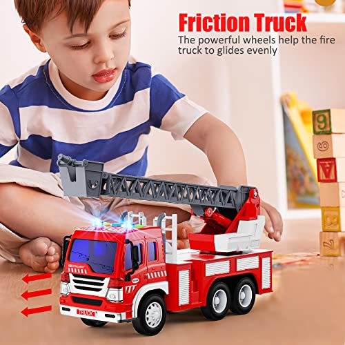 GizmoVine Fire Engine Toys, Fire truck toy for 2 Year Olds, Kids toys with Light Sound Extending Ladder, Friction Powered Vehicle Car for 3 4 5 6 7 8 year olds, Birthday Christmas Party Gift