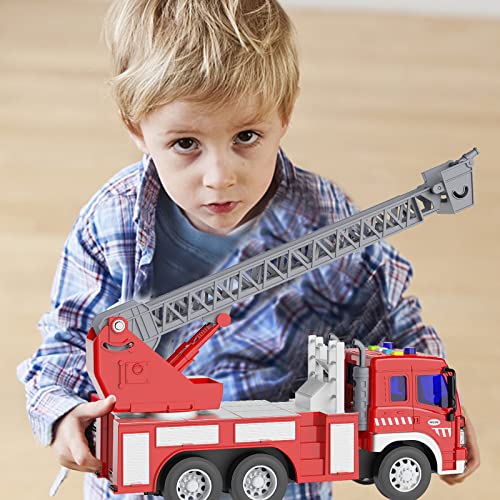 GizmoVine Fire Engine Toys, Fire truck toy for 2 Year Olds, Kids toys with Light Sound Extending Ladder, Friction Powered Vehicle Car for 3 4 5 6 7 8 year olds, Birthday Christmas Party Gift