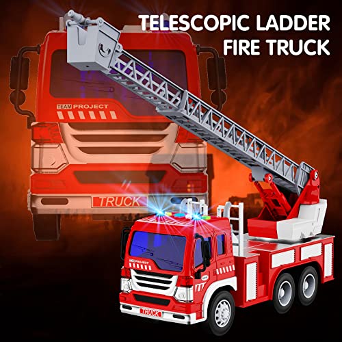 GizmoVine Fire Engine Toys, Fire truck toy for 2 Year Olds, Kids toys with Light Sound Extending Ladder, Friction Powered Vehicle Car for 3 4 5 6 7 8 year olds, Birthday Christmas Party Gift