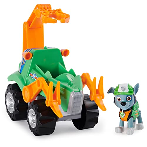 PAW Patrol, Dino Rescue Rocky’s Deluxe Rev Up Vehicle with Mystery Dinosaur Figure, Grey