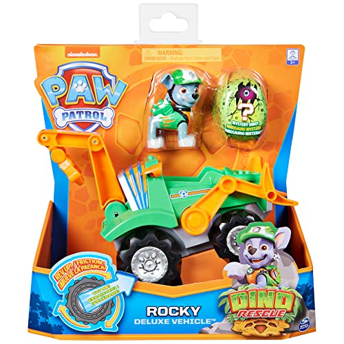 PAW Patrol, Dino Rescue Rocky’s Deluxe Rev Up Vehicle with Mystery Dinosaur Figure, Grey