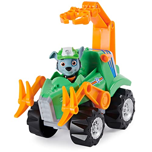 PAW Patrol, Dino Rescue Rocky’s Deluxe Rev Up Vehicle with Mystery Dinosaur Figure, Grey