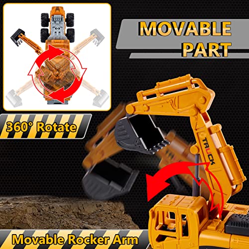 HERSITY Construction Excavator Toy Diggers for Boys Age 3, Diecast Cars Tow Truck 10.43inch Engineering Vehicle Presents for Kids Toddler