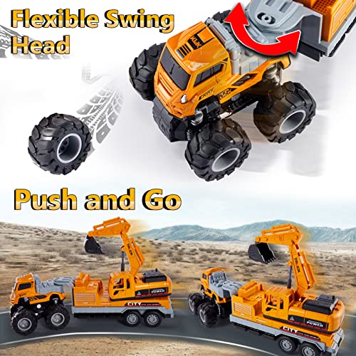HERSITY Construction Excavator Toy Diggers for Boys Age 3, Diecast Cars Tow Truck 10.43inch Engineering Vehicle Presents for Kids Toddler