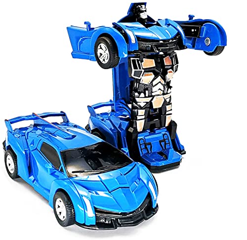 FQDVM kids' Play Vehicles Gifts for 3,4,5,6,7-12 Year Old Boys Girls ，Robot Car Toy Kids 2 in 1 Deformation Car Toy -Best Gift (Blue)
