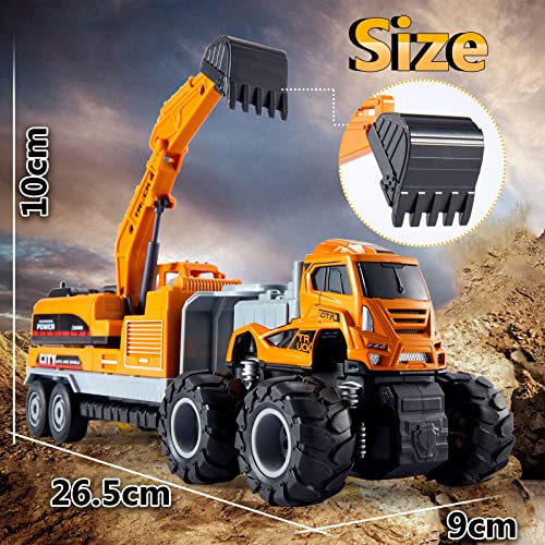 HERSITY Construction Excavator Toy Diggers for Boys Age 3, Diecast Cars Tow Truck 10.43inch Engineering Vehicle Presents for Kids Toddler