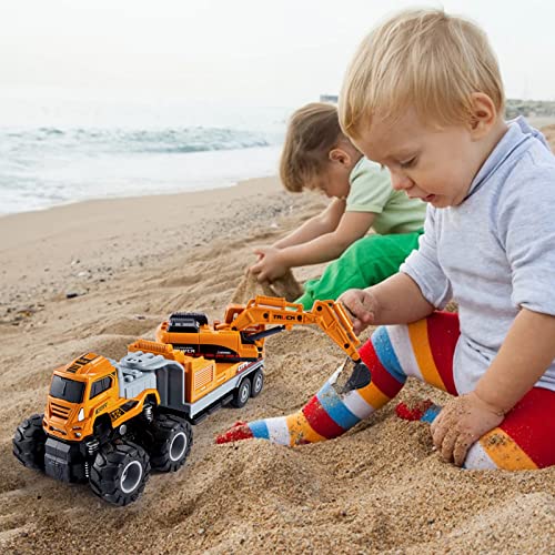 HERSITY Construction Excavator Toy Diggers for Boys Age 3, Diecast Cars Tow Truck 10.43inch Engineering Vehicle Presents for Kids Toddler