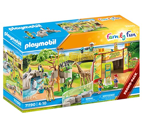 Playmobil 71190 Family Fun Experience Zoo, playset with animals, enclosures and penguin pool, a Zookeeper and visitors, toy for Children aged 4+