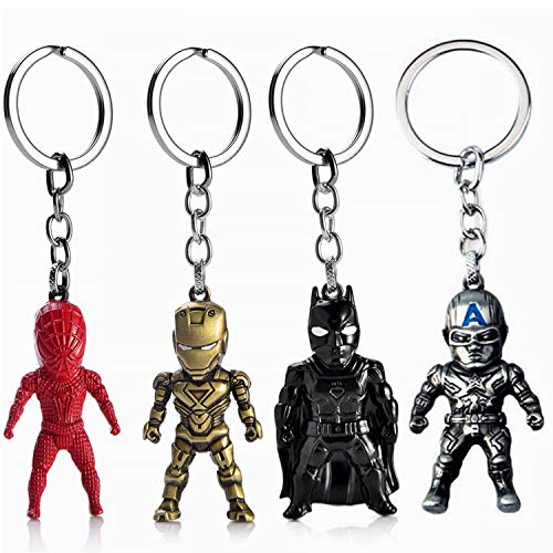 JLZK 4Pcs Superhero Keychains Set Ironman Spiderman Captain America Action Figure Keychain Marvel Collectible Metal Keyrings