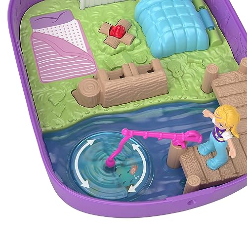 Polly Pocket World Owlnite Campsite Compact with Fun Reveals, Micro Polly and Shani Dolls, Boat and Sticker Sheet; For Ages 4 and Up - Amazon Exclusive