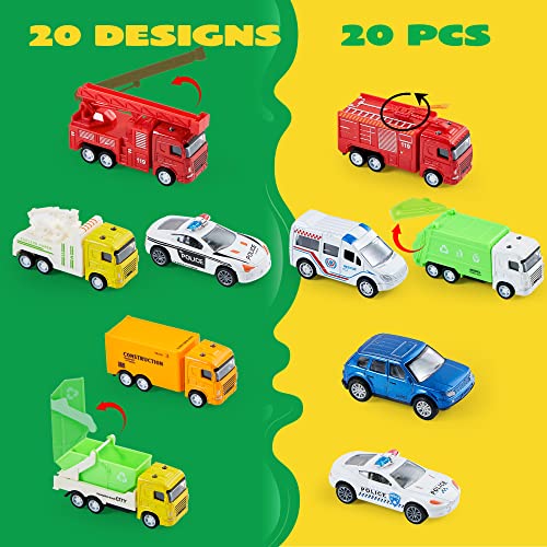 JOYIN 20 Piece Pull Back Die Cast Metal Toy Car Model Vehicle Set for Toddlers, Girls and Boys Kids Play Car Set