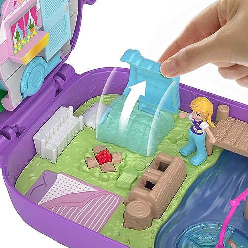 Polly Pocket World Owlnite Campsite Compact with Fun Reveals, Micro Polly and Shani Dolls, Boat and Sticker Sheet; For Ages 4 and Up - Amazon Exclusive