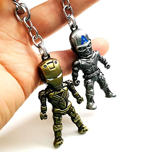JLZK 4Pcs Superhero Keychains Set Ironman Spiderman Captain America Action Figure Keychain Marvel Collectible Metal Keyrings