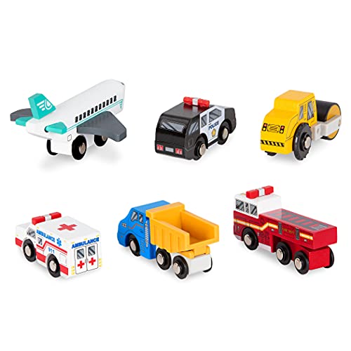 Battat – Wood Cars for Kids – 6pc Toy Vehicle Set – Mini Rescue & Construction Vehicles – Toddler Truck Toys – Wooden Play Cars – Wooden Vehicles Set 2 – 3 Years +