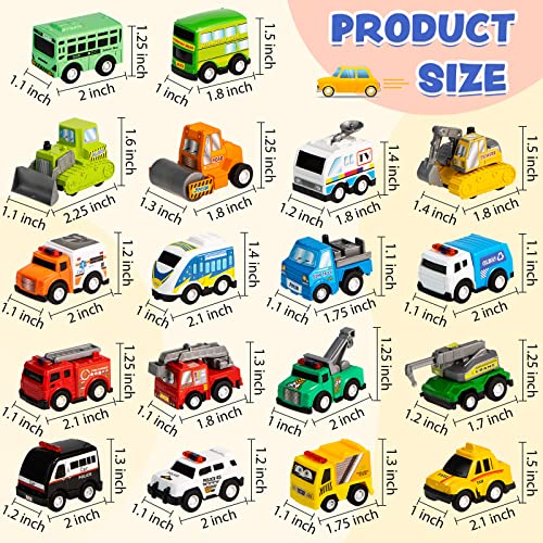 JOYIN 18 Piece Pull Back City Cars and Trucks Toy Vehicles Set Model Car, Friction Powered Die-Cast Cars for Toddlers, Boys, and Girls’ Educational Play