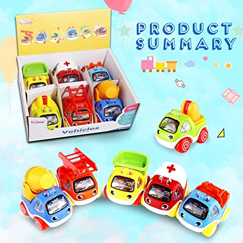 ShinePick Pull Back Cars, Cars Toys for 1 Year Old+ Baby and Toddlers, Push and Go Vehicles Toys, Mini Vehicle Play for Kids, Boys and Girls Christmas Birthday Gift (6 Pcs)