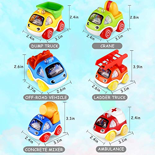 ShinePick Pull Back Cars, Cars Toys for 1 Year Old+ Baby and Toddlers, Push and Go Vehicles Toys, Mini Vehicle Play for Kids, Boys and Girls Christmas Birthday Gift (6 Pcs)
