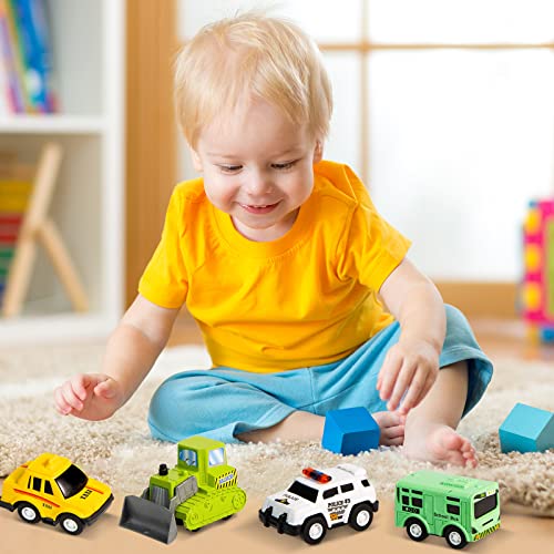 JOYIN 18 Piece Pull Back City Cars and Trucks Toy Vehicles Set Model Car, Friction Powered Die-Cast Cars for Toddlers, Boys, and Girls’ Educational Play