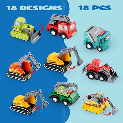 JOYIN 18 Piece Pull Back Car Assorted Mini Truck Model Car, Friction Powered Race Cars Vehicle Set for Toddlers, Boys, and Girls’ Educational Pretend Play
