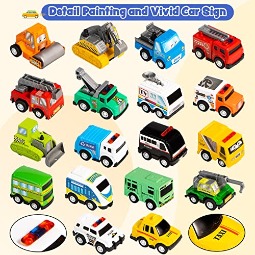 JOYIN 18 Piece Pull Back City Cars and Trucks Toy Vehicles Set Model Car, Friction Powered Die-Cast Cars for Toddlers, Boys, and Girls’ Educational Play