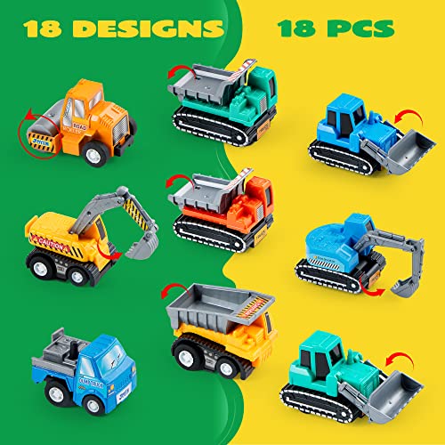 JOYIN 18 Piece Pull Back Car Assorted Mini Truck Model Car, Friction Powered Race Cars Vehicle Set for Toddlers, Boys, and Girls’ Educational Pretend Play